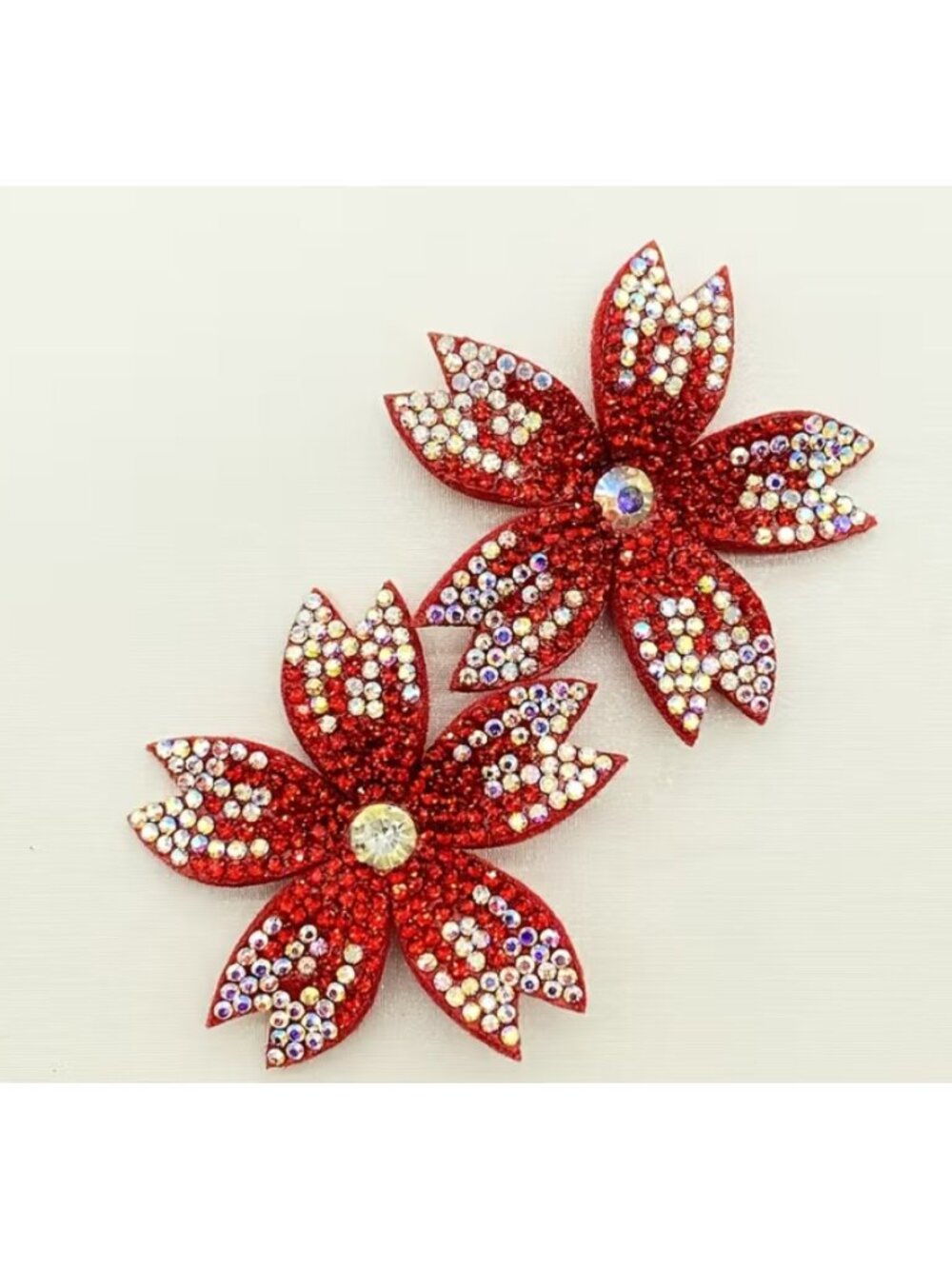 2‑Pack Multicolor Rhinestone Flower Embellishments Sparkling Craft Appliqués Red